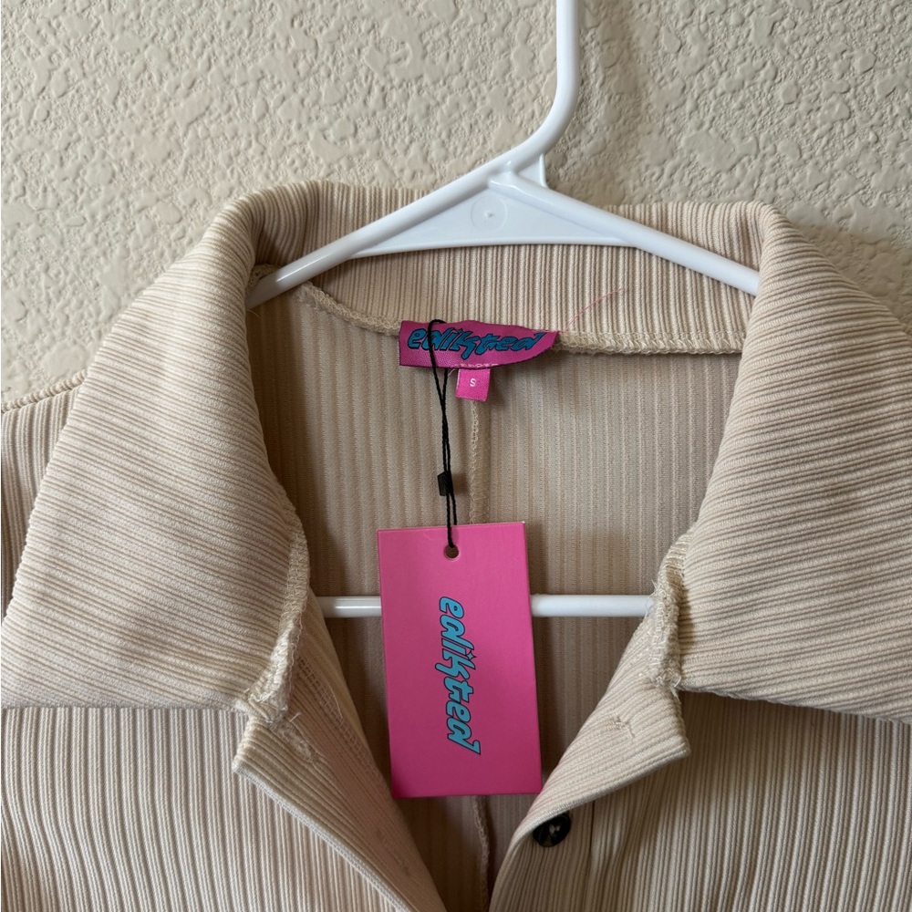 Edikted Tan Ribbed Button-Up Romper - Picture 2 of 2